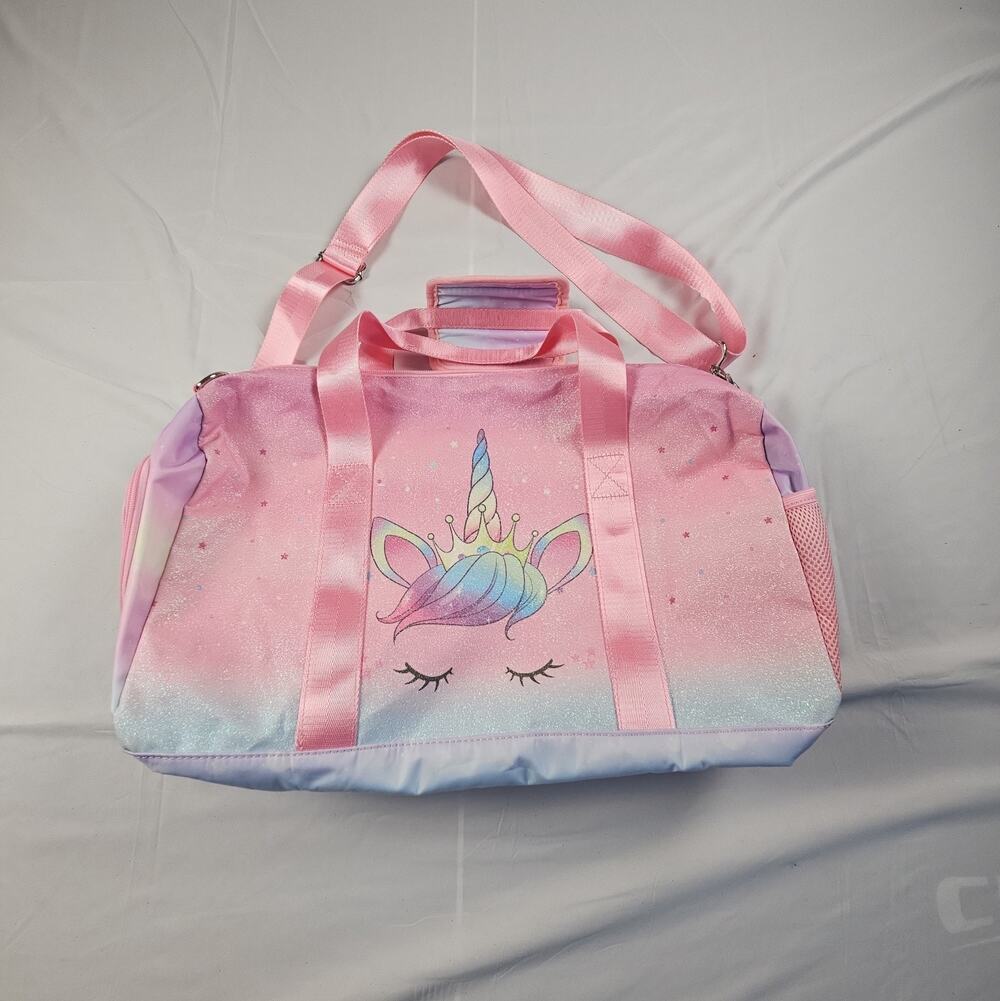 Girls Unicorn Dance Duffel Bag Pink Purple Blue Pastel Travel Gym Overnight Bag